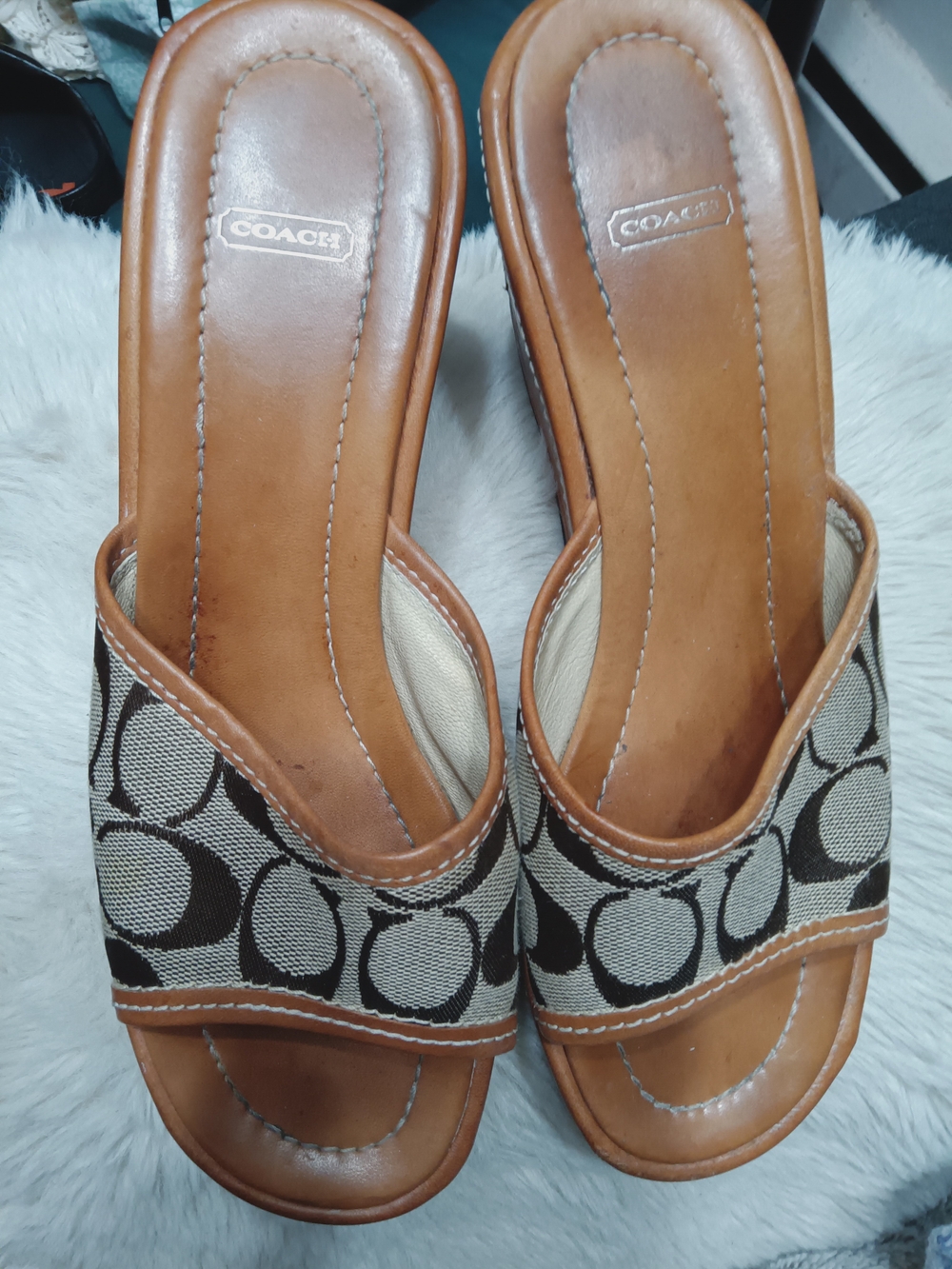 COACH Women's Brown Logo Slide Sandals
